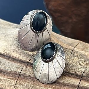 Vintage Native American Sterling Silver Onyx Earrings